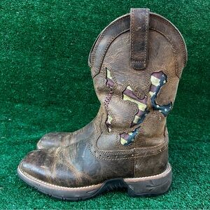 Rank 45 Women's Distressed Leather Heeled Boots with Flag Design